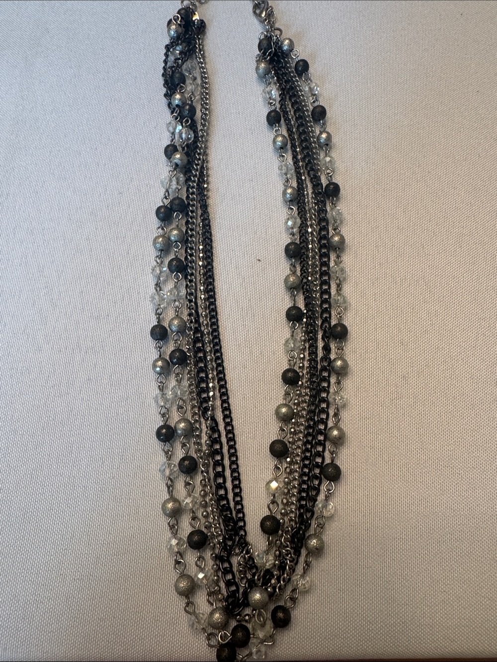 Multi-Strand Black & Silver Beaded Statement Necklace